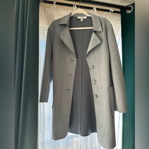 Magaschoni Women’s Notch Collar 3 Button Faux Suede Trench Coat